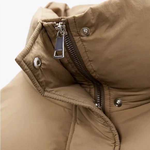 Zara Taupe Brown Down Coat Thermal Edition - Picture 8 of 11